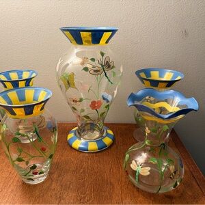 Lenox Blue and Yellow Accent Vases with Hand-Painted Designs